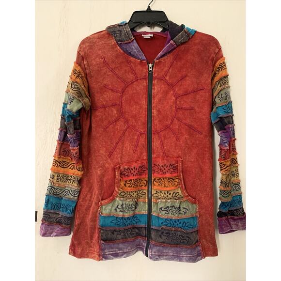 Greater Good Network Boho Multicolor Cotton Zip Women's Hooded Jacket S/M Used - Picture 1 of 13
